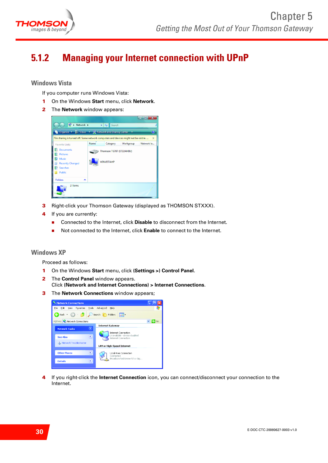 Technicolor - Thomson ST585 V6 manual Managing your Internet connection with UPnP 