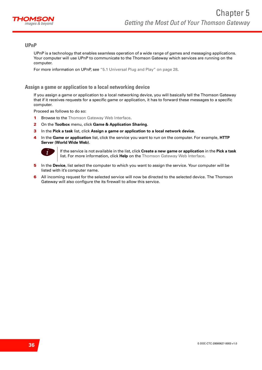 Technicolor - Thomson ST585 V6 manual UPnP, Assign a game or application to a local networking device 