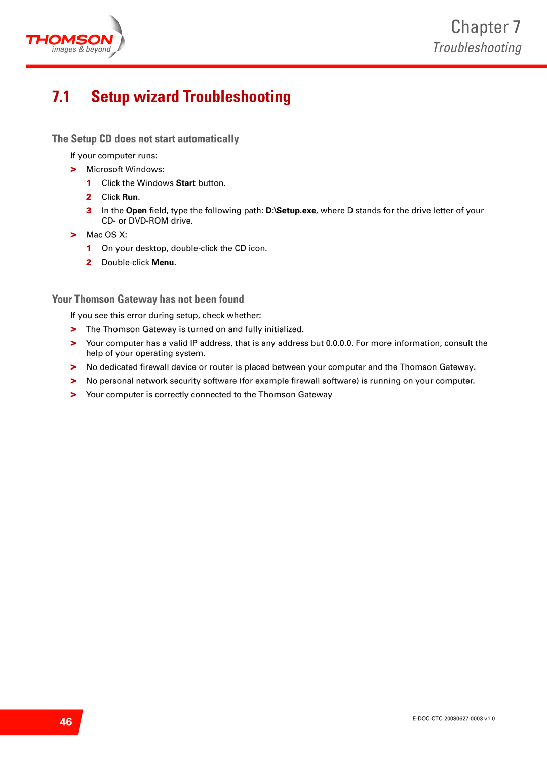 Technicolor - Thomson ST585 V6 manual Setup wizard Troubleshooting, Setup CD does not start automatically 