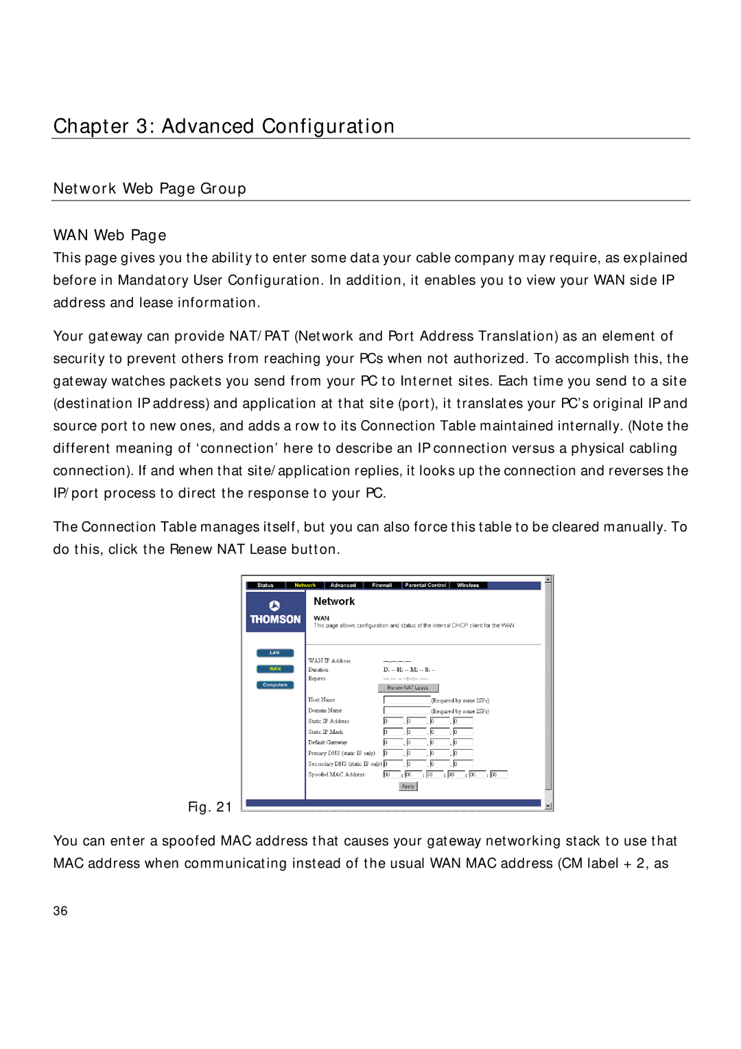 Technicolor - Thomson TCW710 manual Network Web Page Group WAN Web 