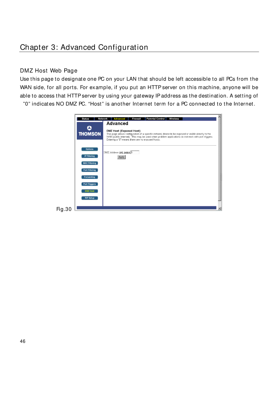 Technicolor - Thomson TCW710 manual DMZ Host Web 