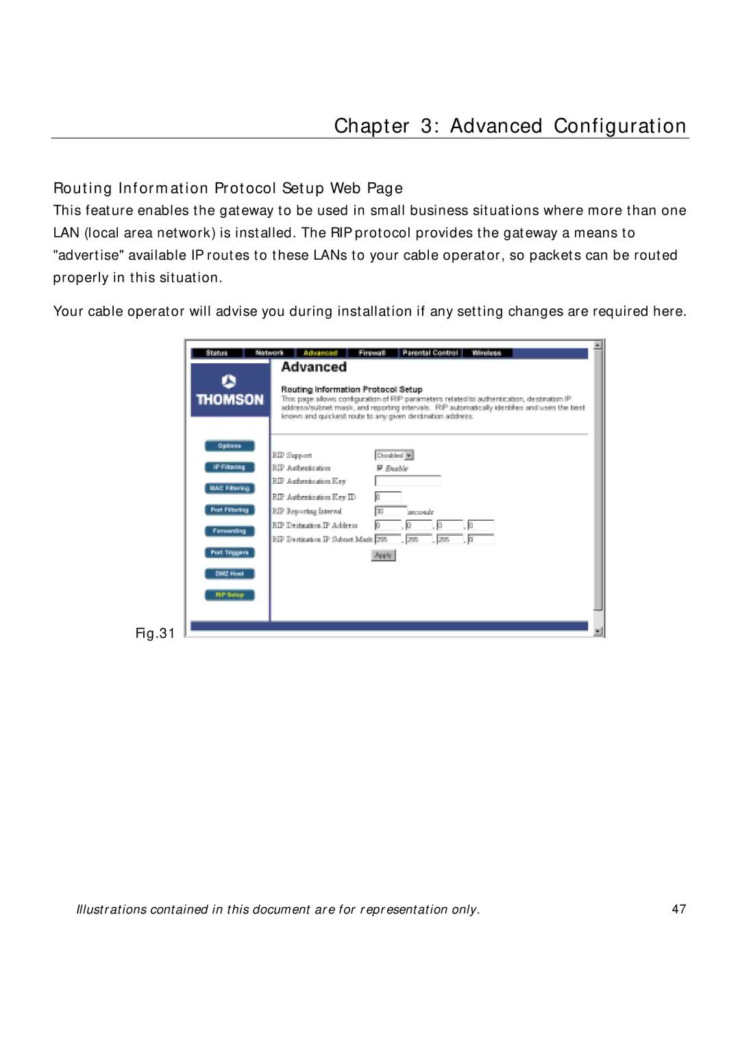 Technicolor - Thomson TCW710 manual Routing Information Protocol Setup Web 