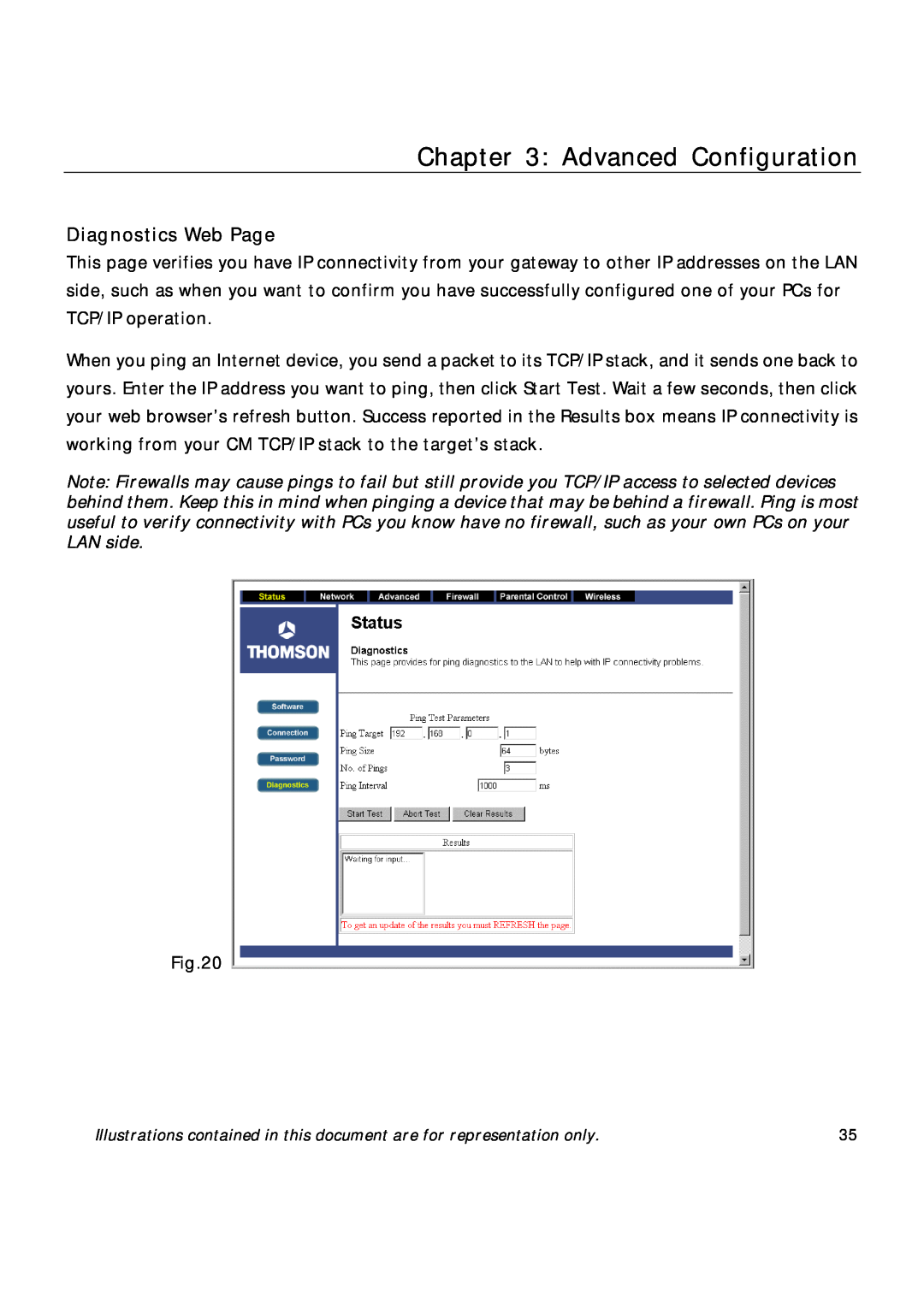 Technicolor - Thomson TCW710 manual Diagnostics Web Page, Advanced Configuration 
