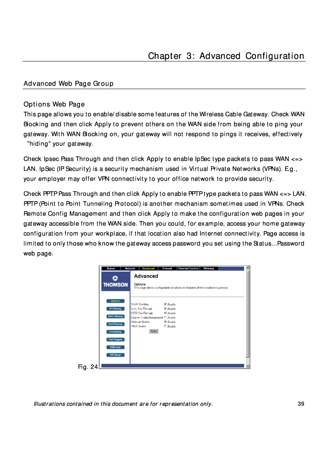 Technicolor - Thomson TCW710 manual Advanced Web Page Group Options Web Page, Advanced Configuration 