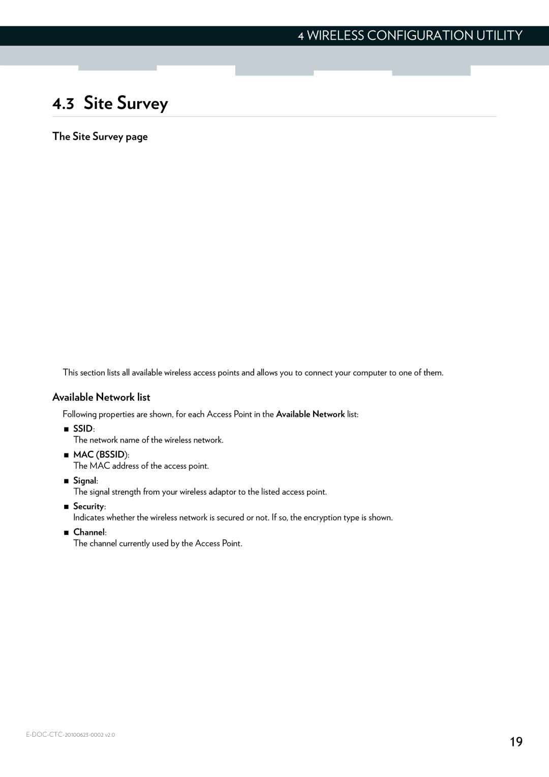 Technicolor - Thomson TG122N manual Site Survey, Available Network list 