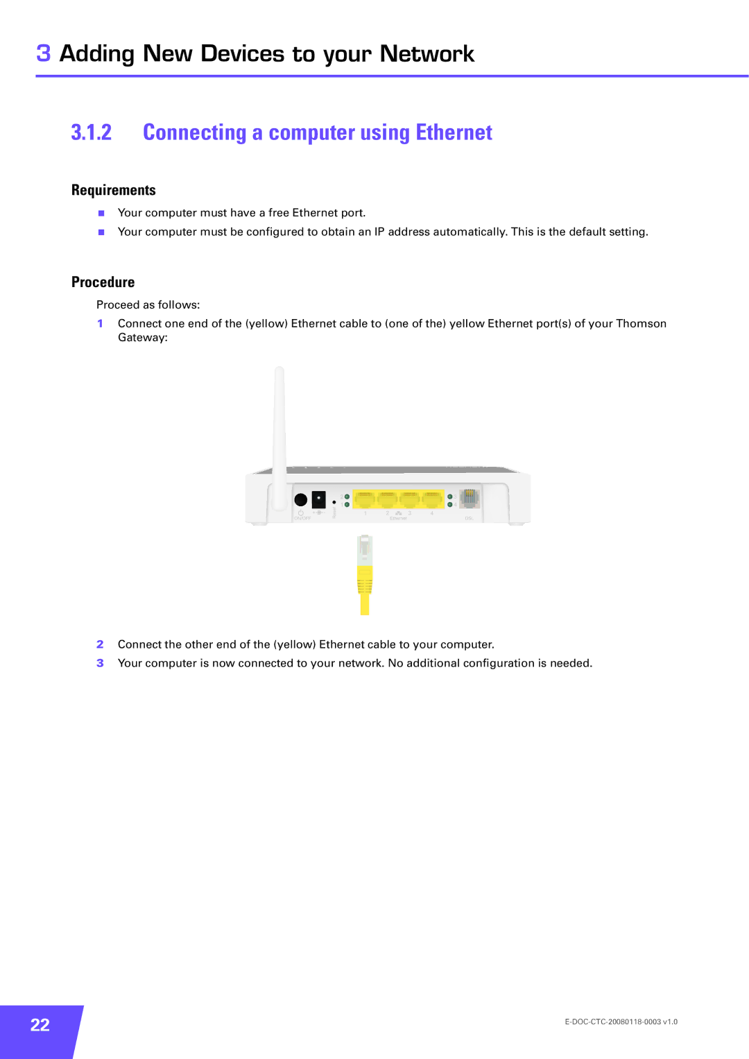 Technicolor - Thomson TG576 v7, 585 v7 manual Connecting a computer using Ethernet, Requirements 