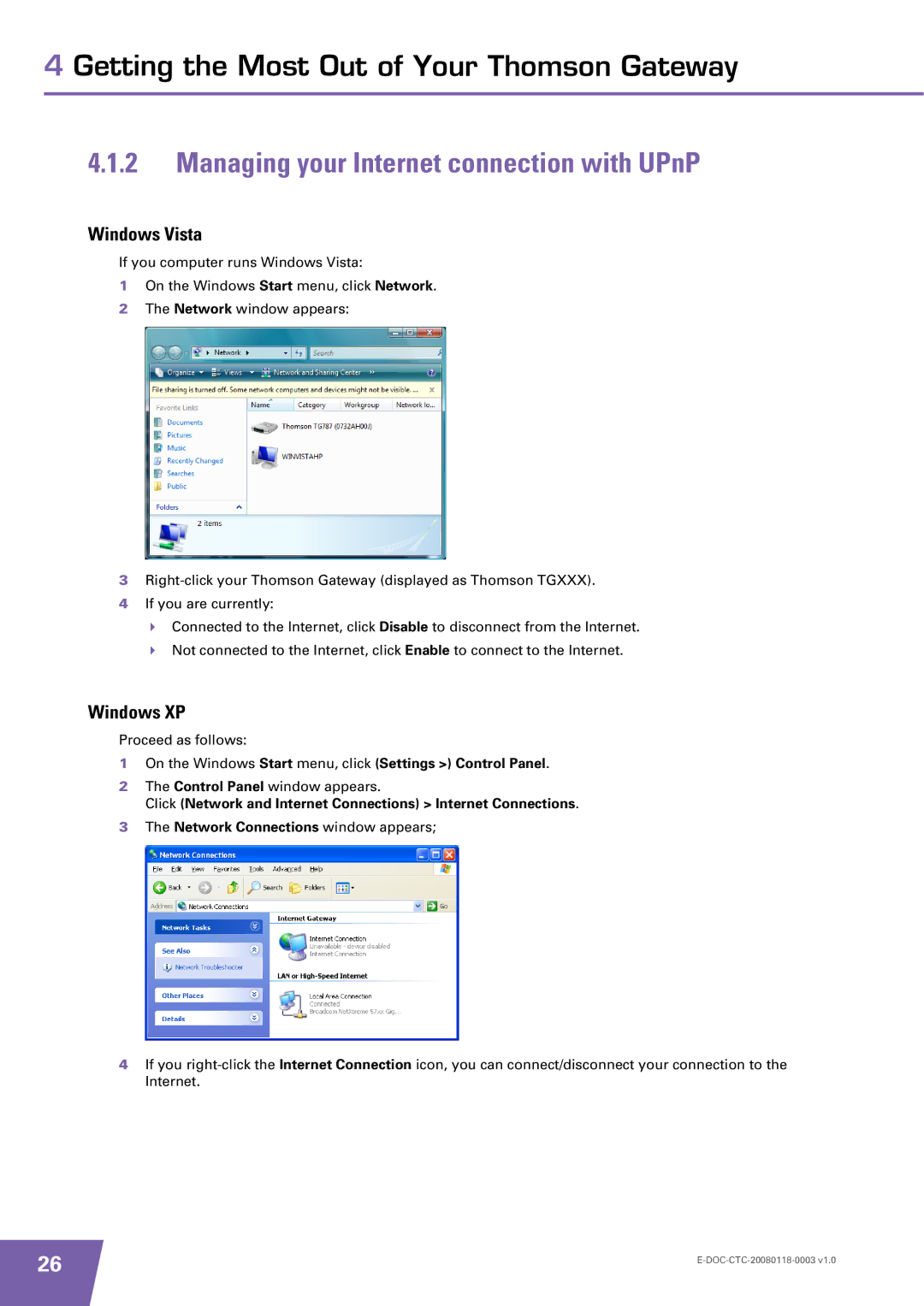 Technicolor - Thomson TG576 v7, 585 v7 manual Managing your Internet connection with UPnP 