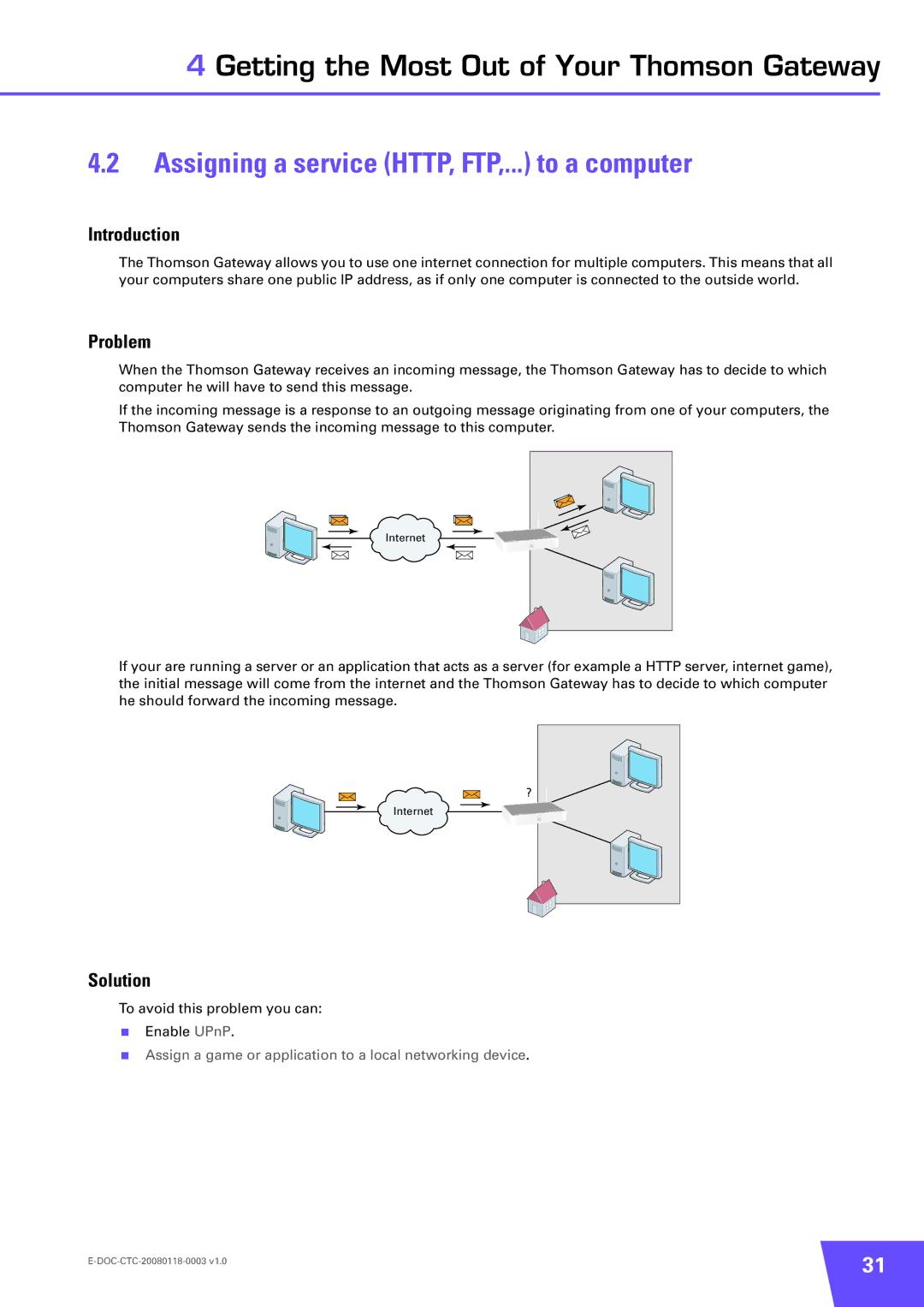 Technicolor - Thomson 585 v7, TG576 v7 manual Assigning a service HTTP, FTP,... to a computer, Problem, Solution 