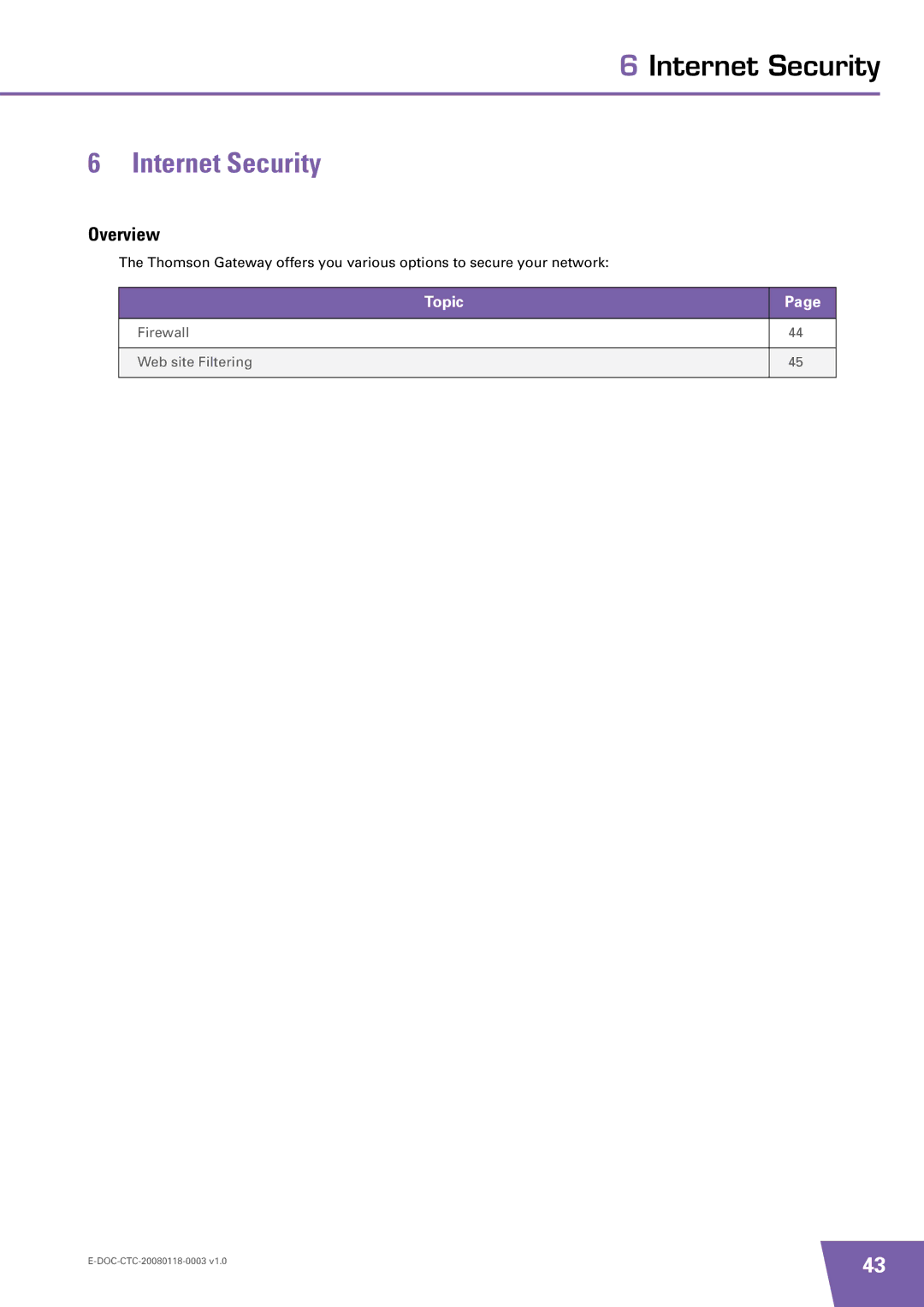 Technicolor - Thomson 585 v7, TG576 v7 manual Internet Security, Overview 