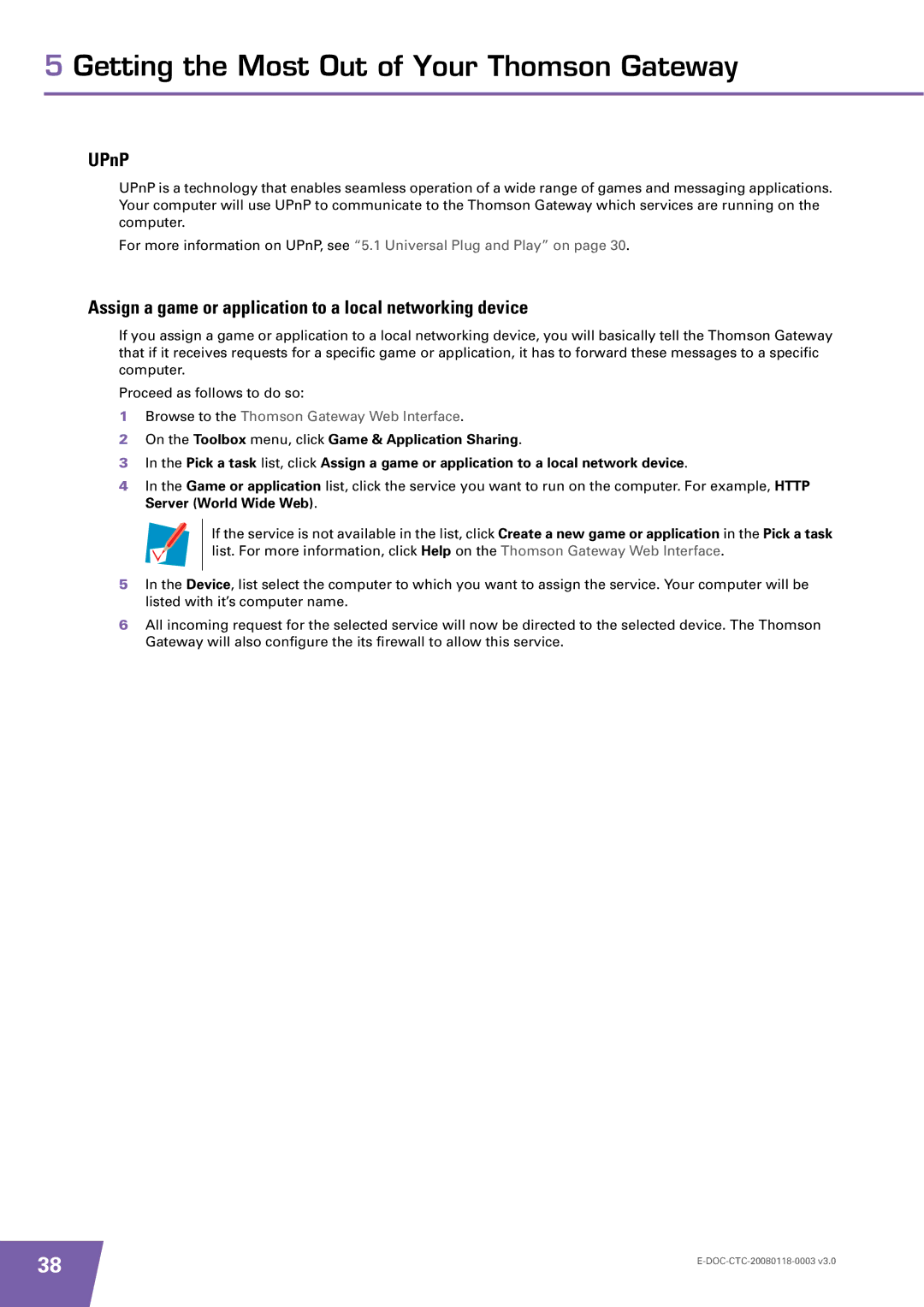 Technicolor - Thomson TG585 v7 manual UPnP, Assign a game or application to a local networking device 