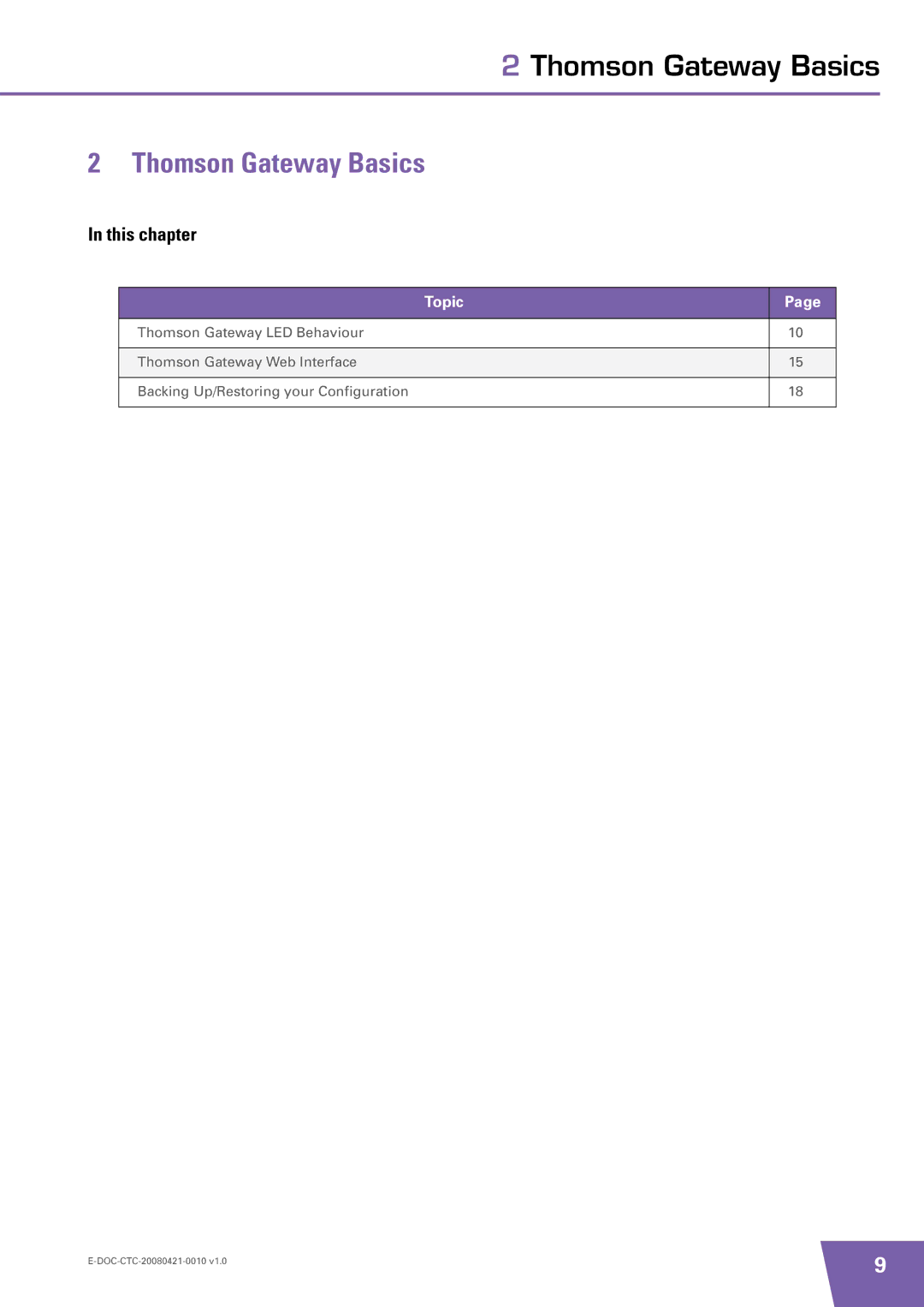 Technicolor - Thomson TG784 manual Thomson Gateway Basics, This chapter 