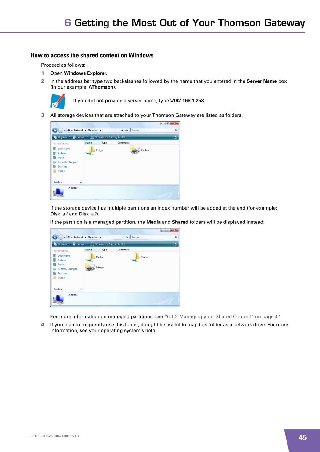 Technicolor - Thomson TG784 manual How to access the shared content on Windows, Open Windows Explorer 