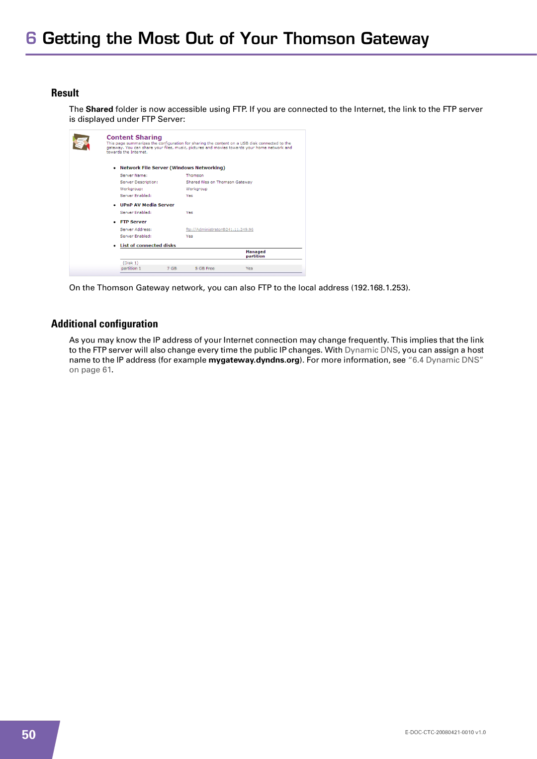 Technicolor - Thomson TG784 manual Result, Additional configuration 