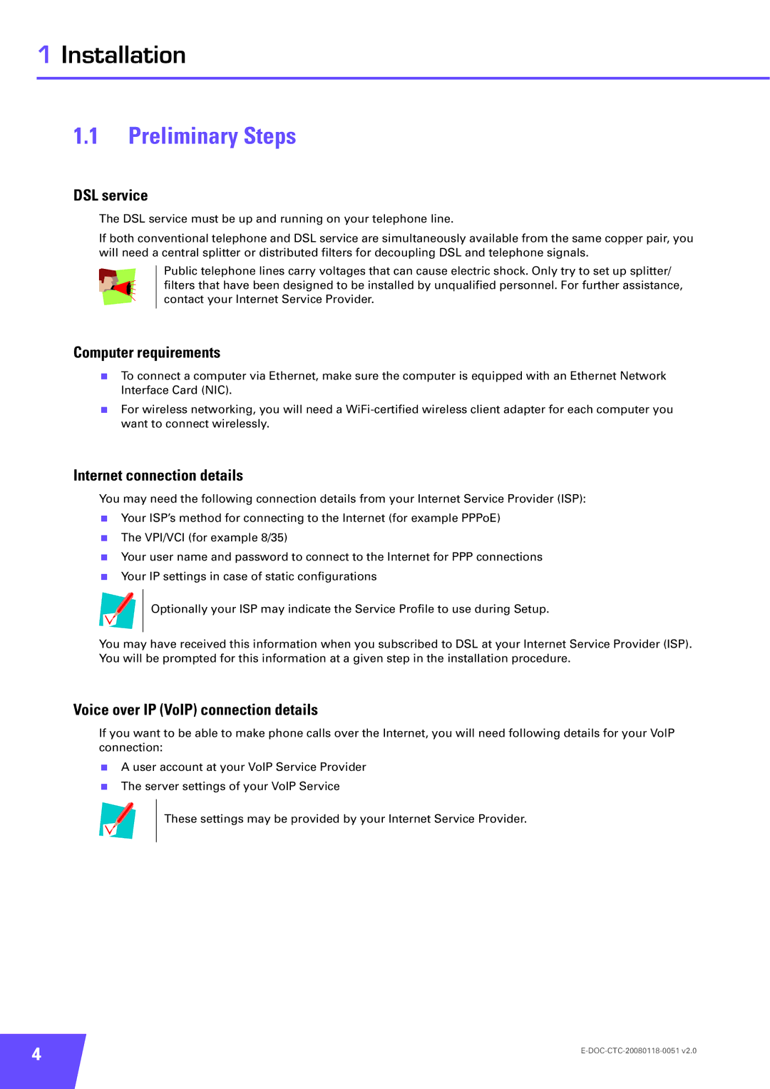 Technicolor - Thomson TG787 manual Preliminary Steps, DSL service, Computer requirements, Internet connection details 