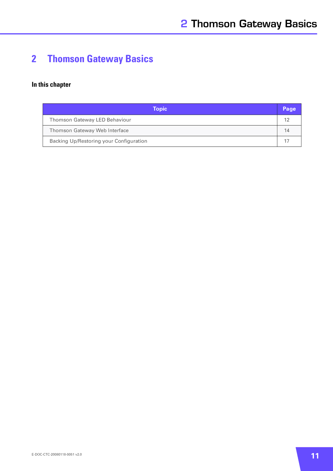 Technicolor - Thomson TG787 manual Thomson Gateway Basics, This chapter 