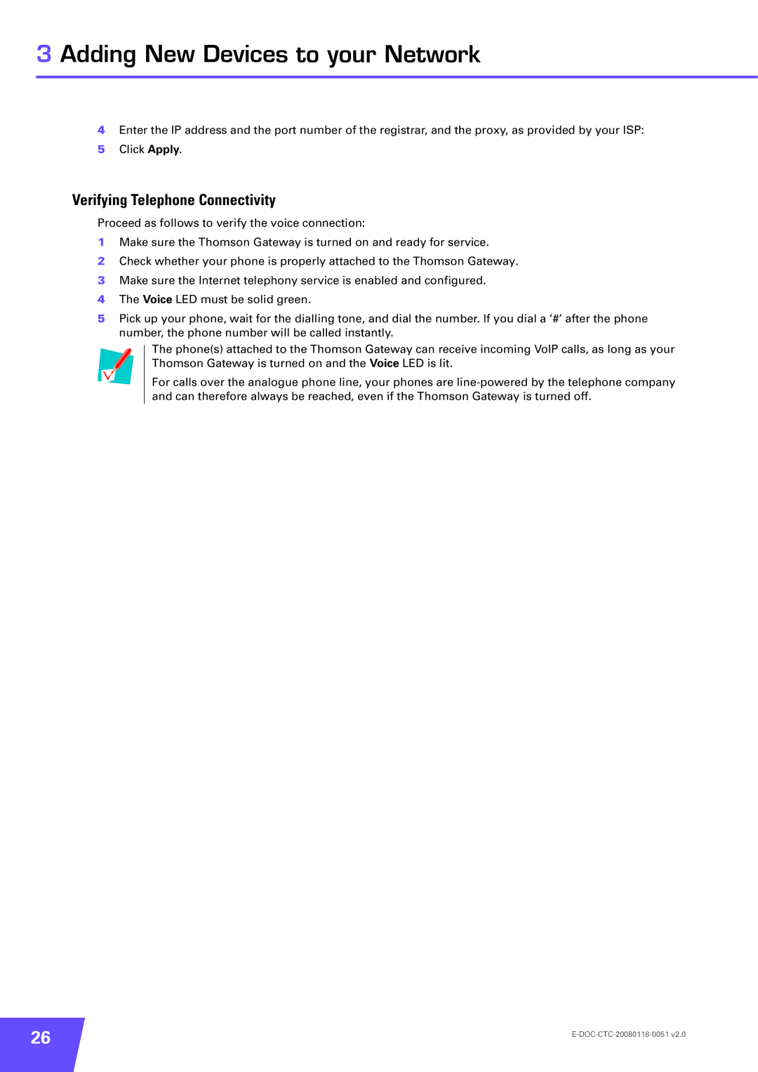 Technicolor - Thomson TG787 manual Verifying Telephone Connectivity 