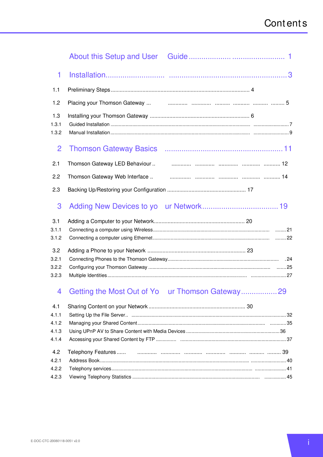 Technicolor - Thomson TG787 manual Contents 