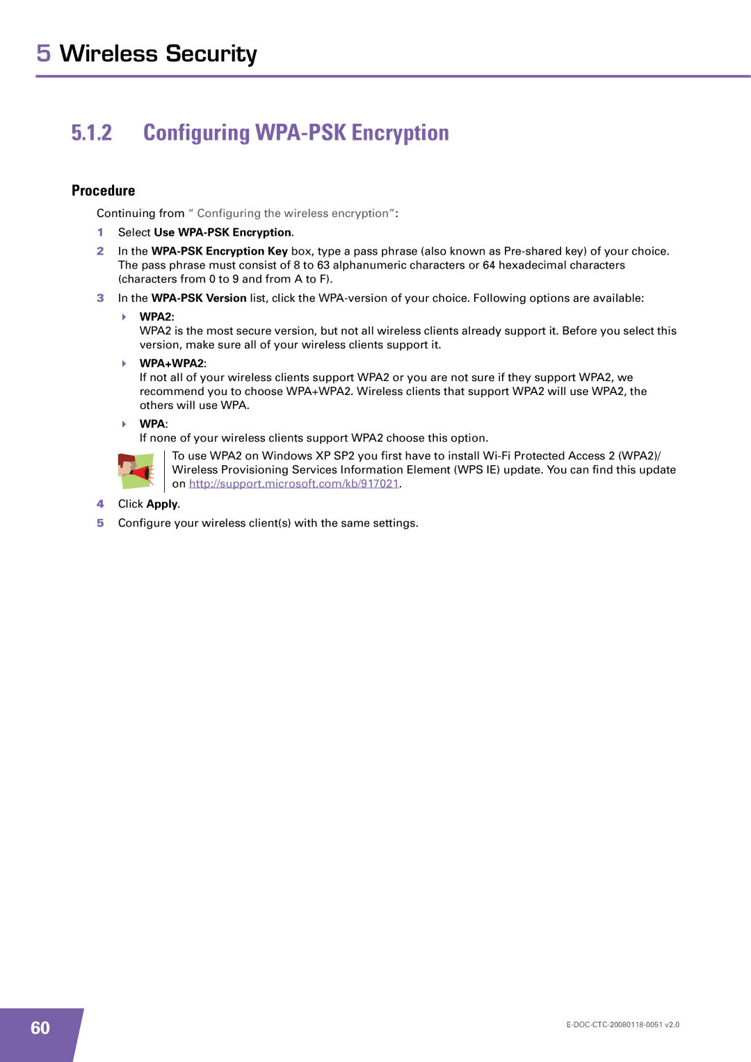 Technicolor - Thomson TG787 manual Configuring WPA-PSK Encryption, Select Use WPA-PSK Encryption 