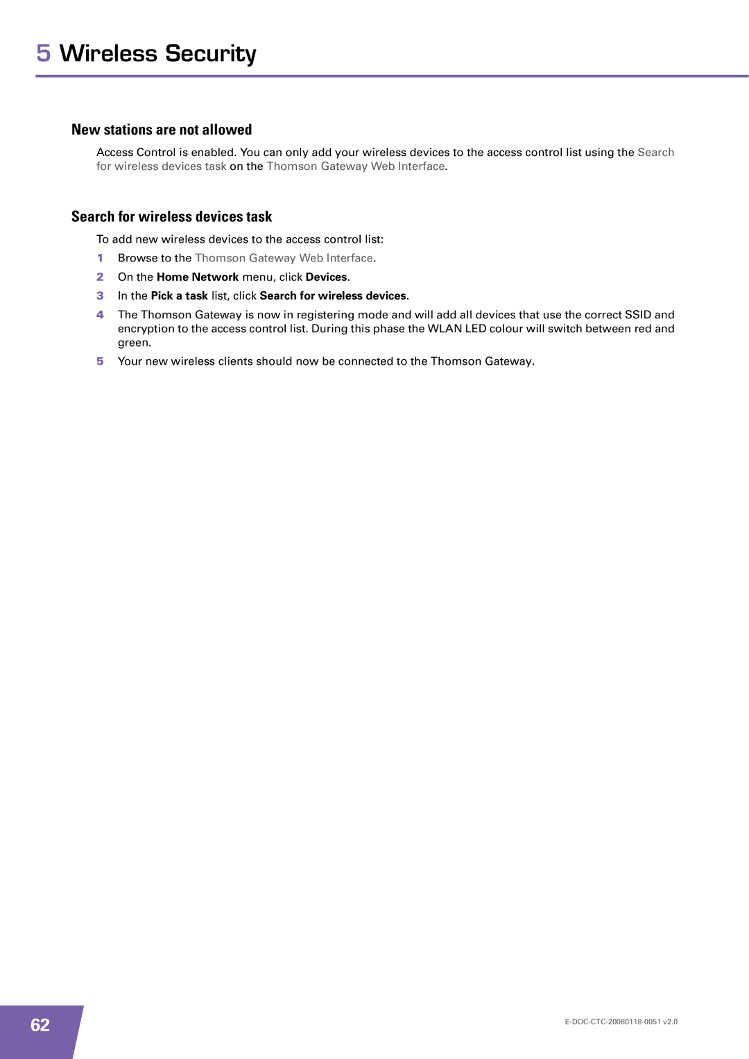 Technicolor - Thomson TG787 manual New stations are not allowed, Search for wireless devices task 