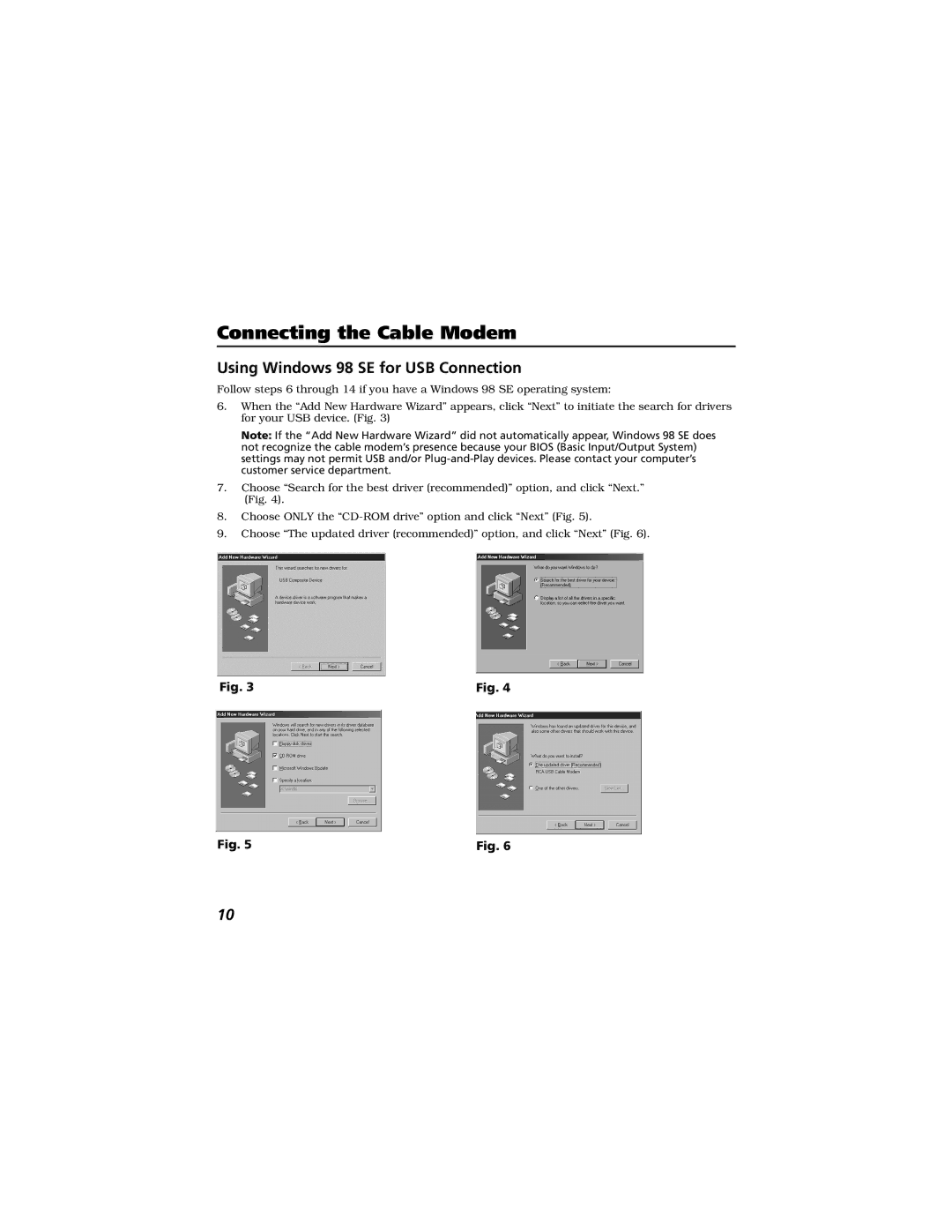 Technicolor - Thomson Thomson CABLE MODEM manual Using Windows 98 SE for USB Connection 