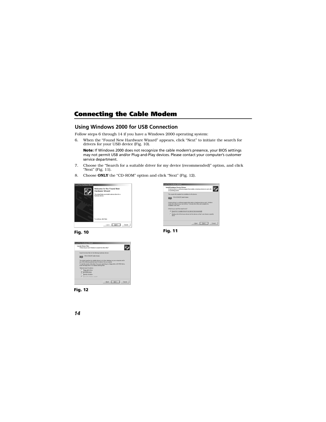 Technicolor - Thomson Thomson CABLE MODEM manual Using Windows 2000 for USB Connection 