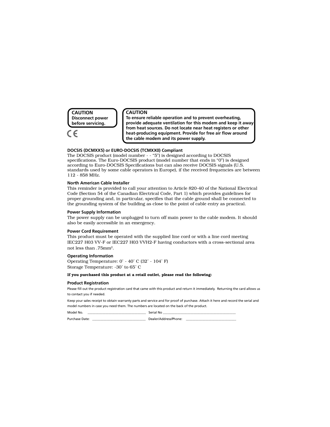 Technicolor - Thomson Thomson CABLE MODEM manual Docsis DCMXX5 or EURO-DOCSIS TCMXX0 Compliant 