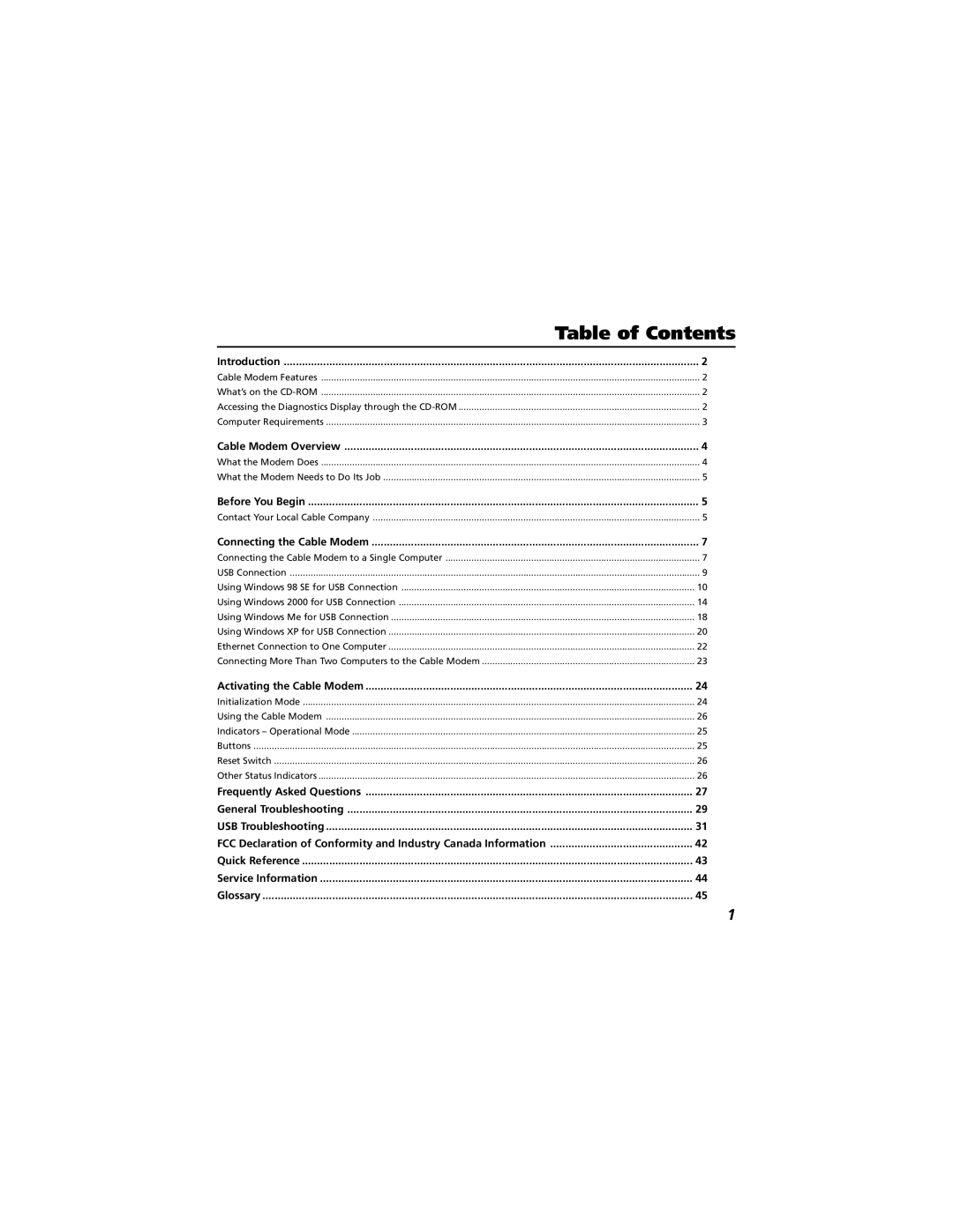 Technicolor - Thomson Thomson CABLE MODEM manual Table of Contents 