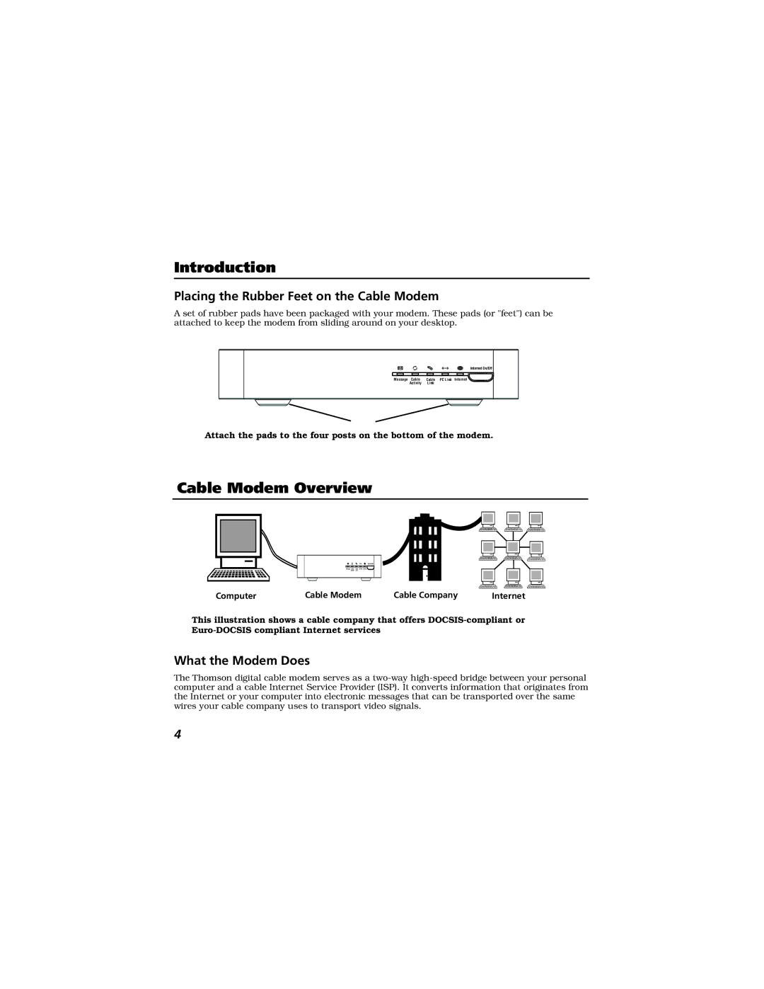 Technicolor - Thomson Thomson CABLE MODEM manual Cable Modem Overview, Placing the Rubber Feet on the Cable Modem 