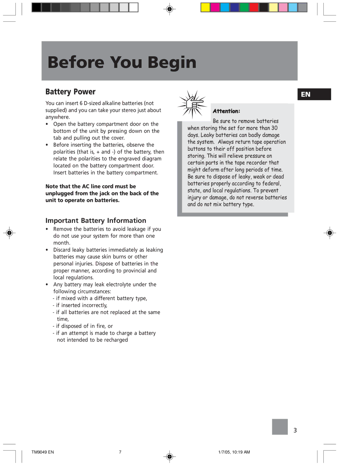 Technicolor - Thomson TM9049 manual Battery Power, Important Battery Information 