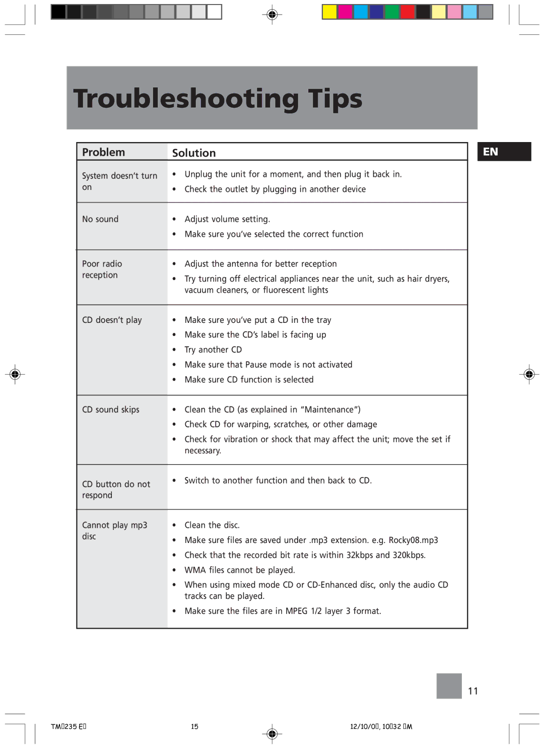 Technicolor - Thomson TM9235 EN manual Troubleshooting Tips, Problem Solution 