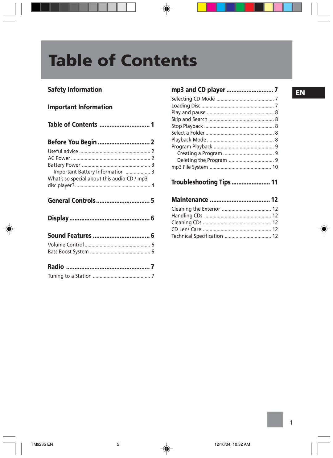 Technicolor - Thomson TM9235 EN manual Table of Contents 