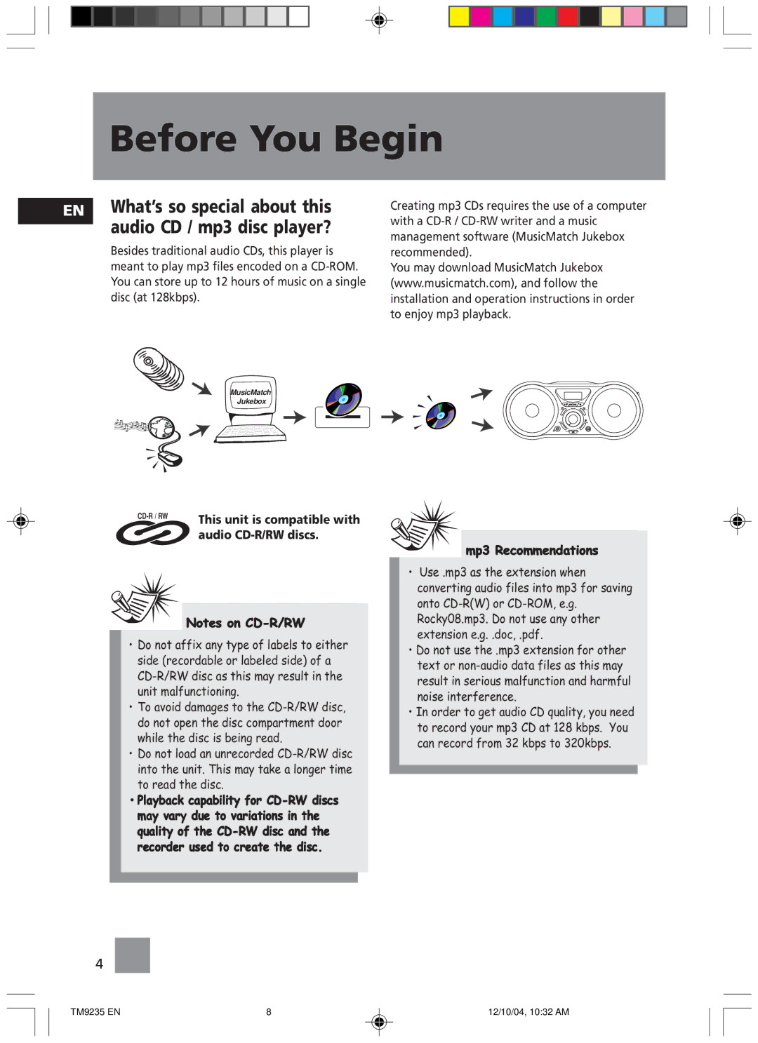 Technicolor - Thomson TM9235 EN manual What’s so special about this audio CD / mp3 disc player?, Audio CD-R/RW discs 