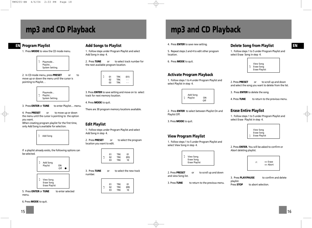 Technicolor - Thomson TM9255 manual Mp3 and CD Playback 