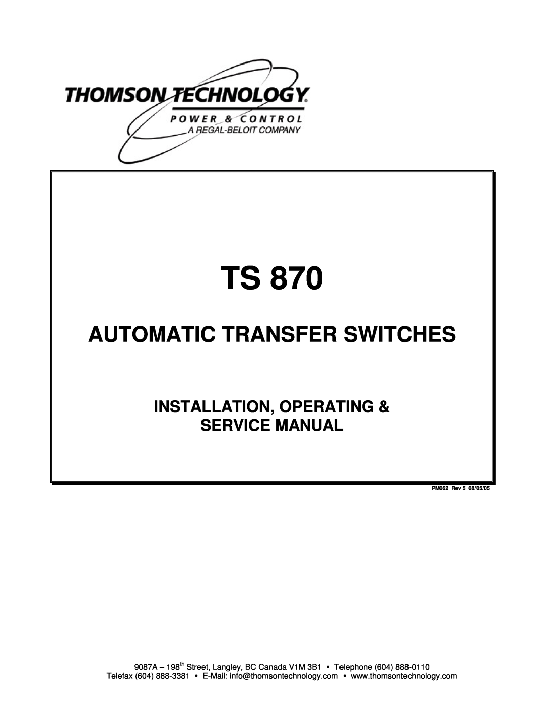 Technicolor - Thomson TS 870 service manual Automatic Transfer Switches, Installation, Operating Service Manual 