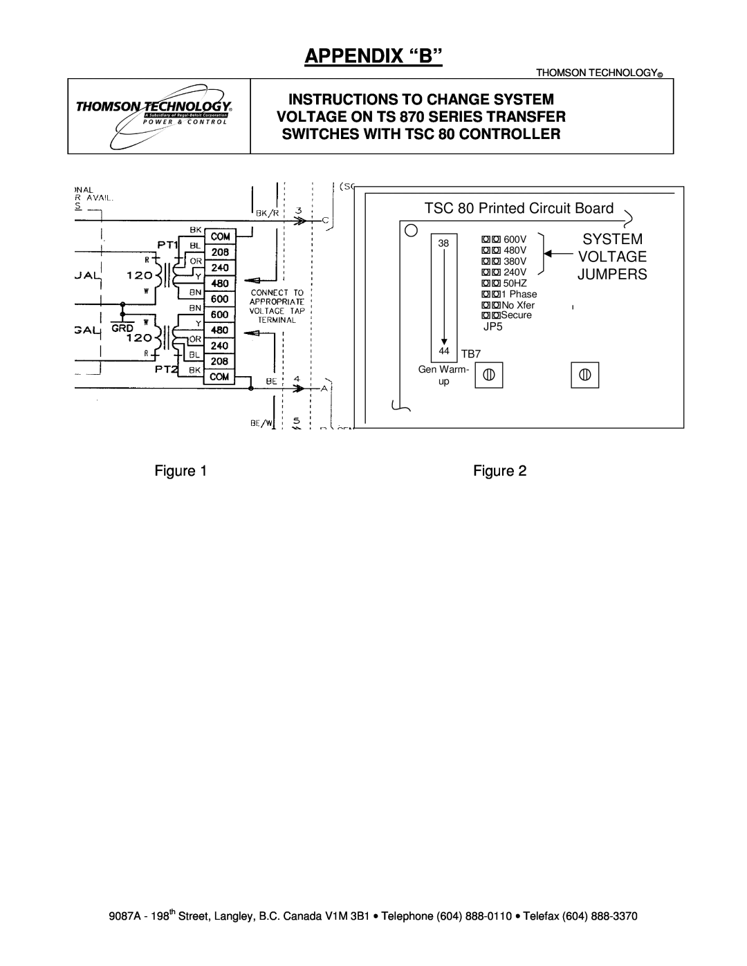 Technicolor - Thomson Appendix “B”, INSTRUCTIONS TO CHANGE SYSTEM VOLTAGE ON TS 870 SERIES TRANSFER, 600V, 480V, 380V 