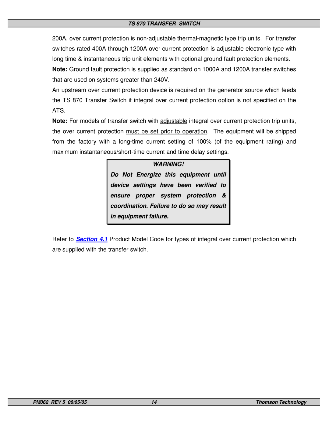 Technicolor - Thomson service manual TS 870 Transfer Switch 