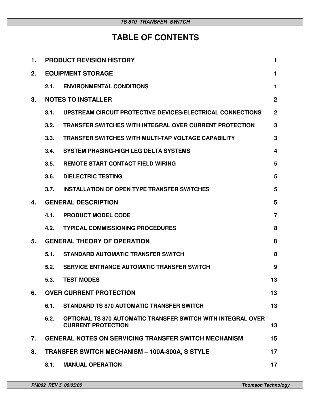 Technicolor - Thomson TS 870 service manual Table of Contents 