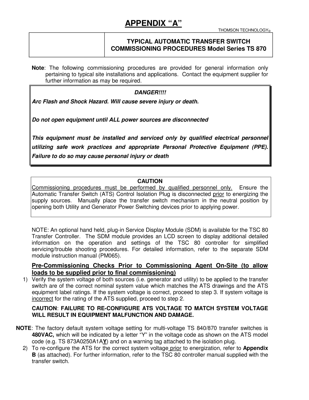 Technicolor - Thomson TS 870 service manual Appendix a, Typical Automatic Transfer Switch 