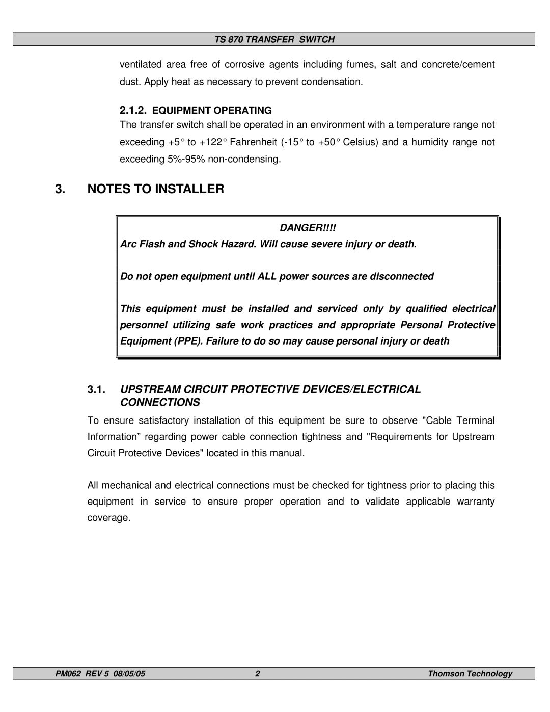 Technicolor - Thomson TS 870 service manual Upstream Circuit Protective DEVICES/ELECTRICAL Connections, Equipment Operating 