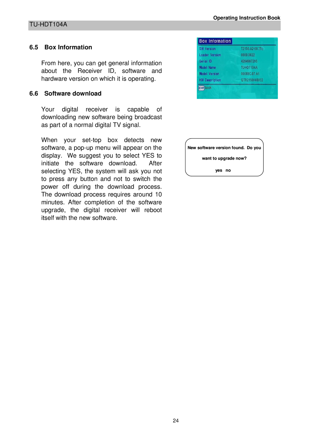 Technicolor - Thomson TU-HDT104A manual Box Information, Software download 