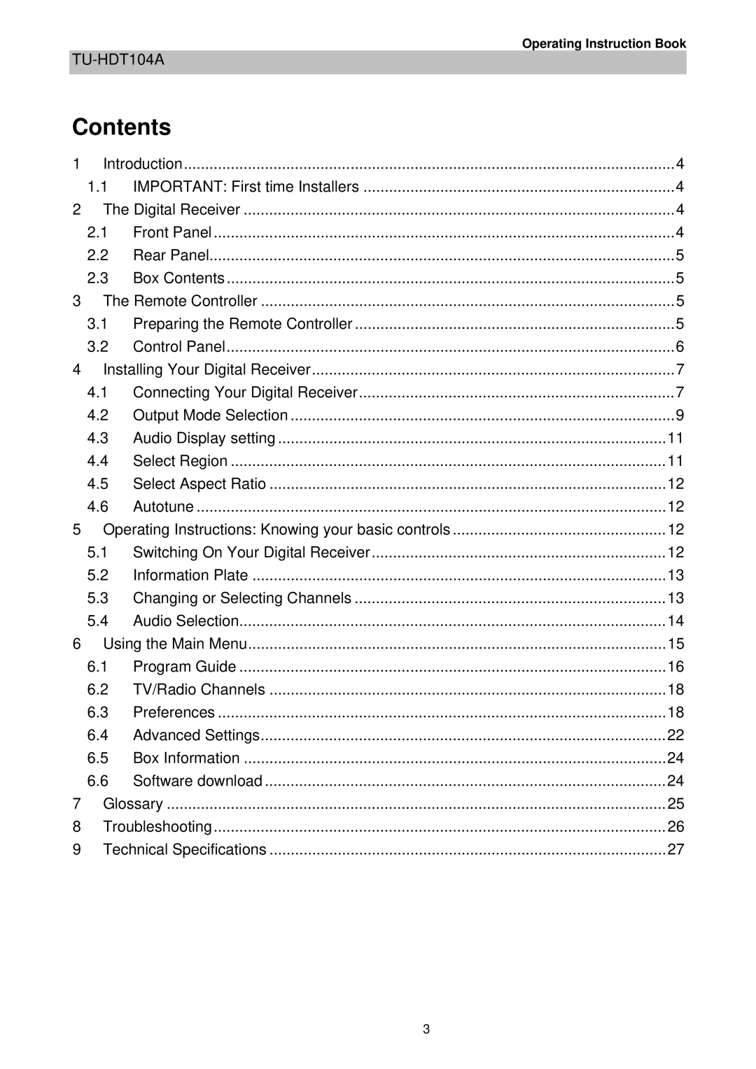 Technicolor - Thomson TU-HDT104A manual Contents 