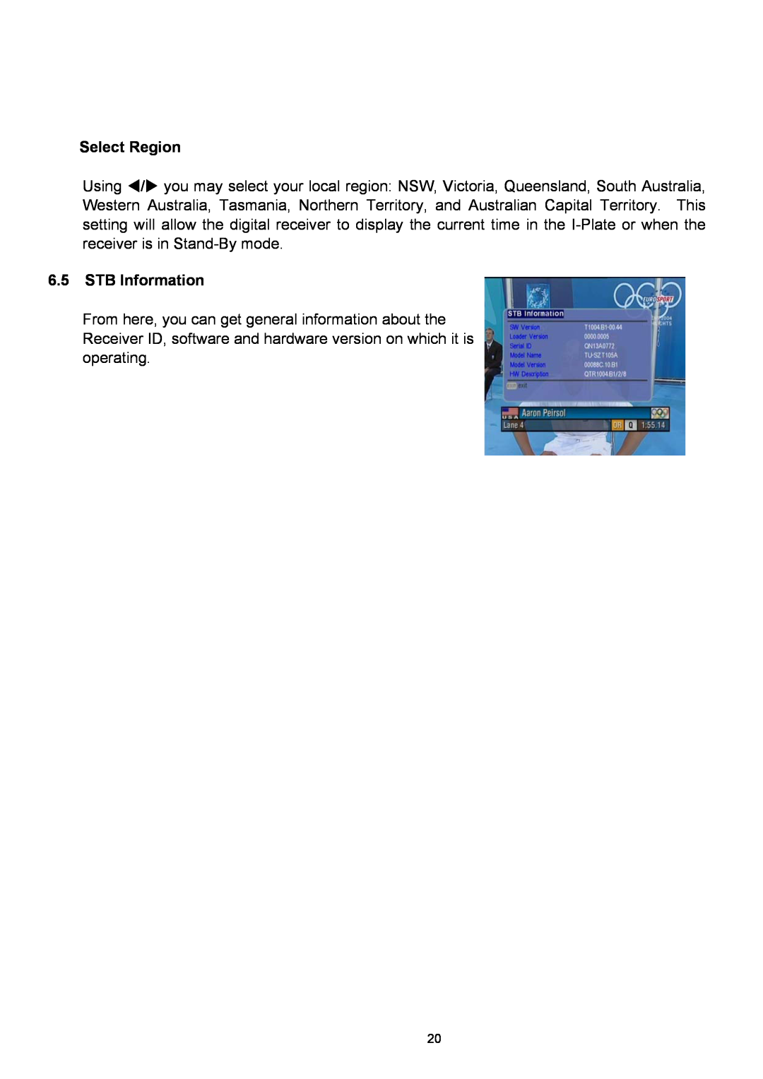 Technicolor - Thomson TU-SZT105A instruction manual 6.5STB Information, Select Region 