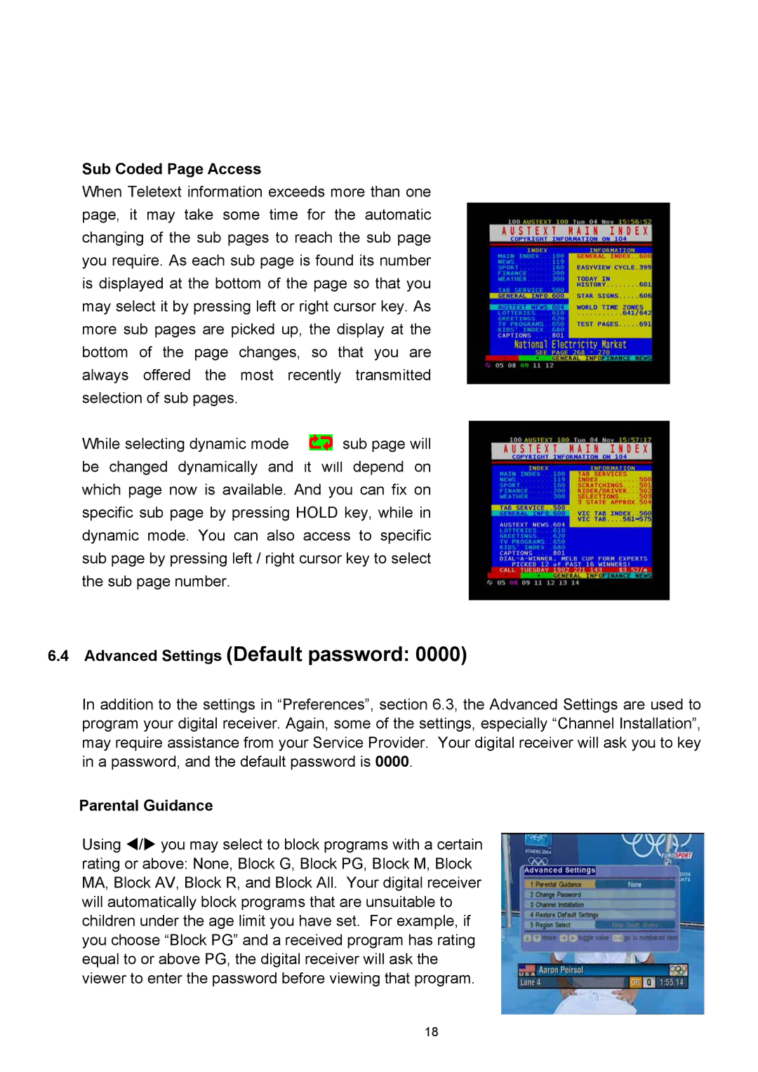 Technicolor - Thomson TU-SZT105A Advanced Settings Default password, Sub Coded Page Access, Parental Guidance 