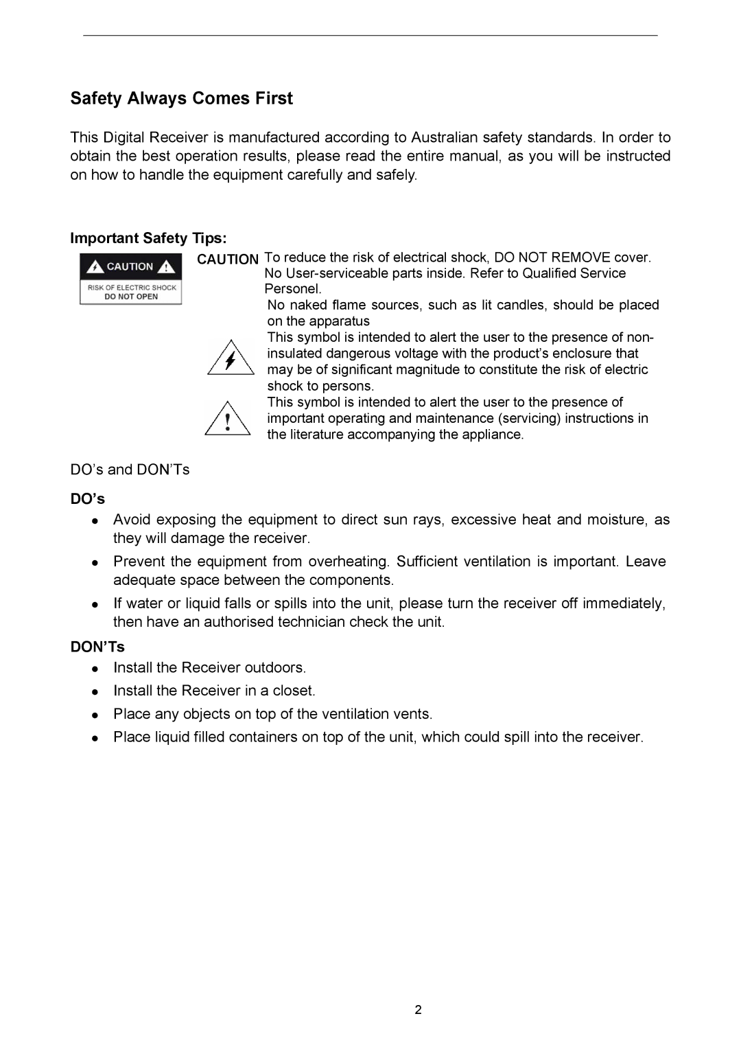 Technicolor - Thomson TU-SZT105A instruction manual Important Safety Tips, DO’s, DON’Ts 