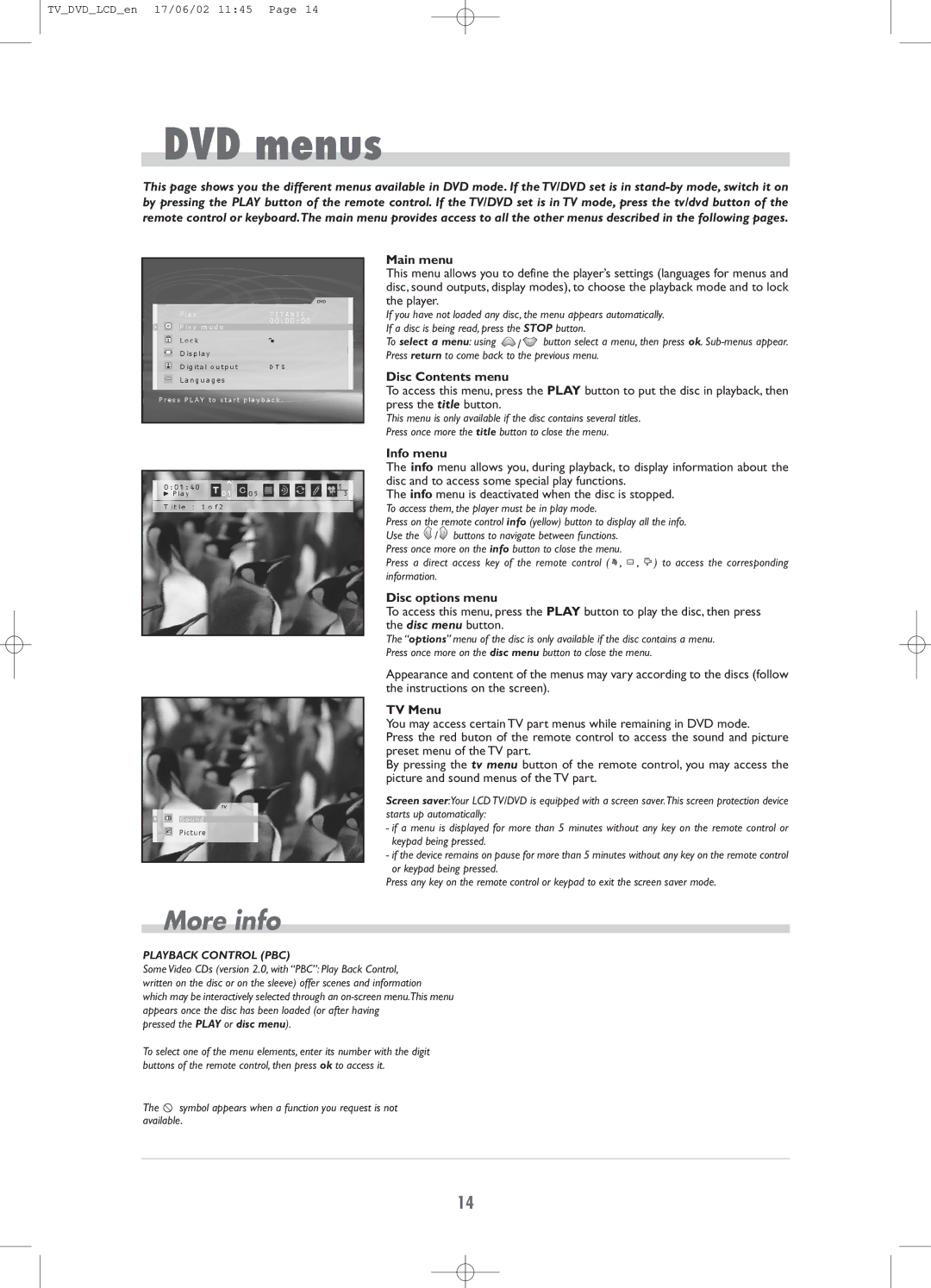 Technicolor - Thomson TV/DVD Combo manual DVD menus 