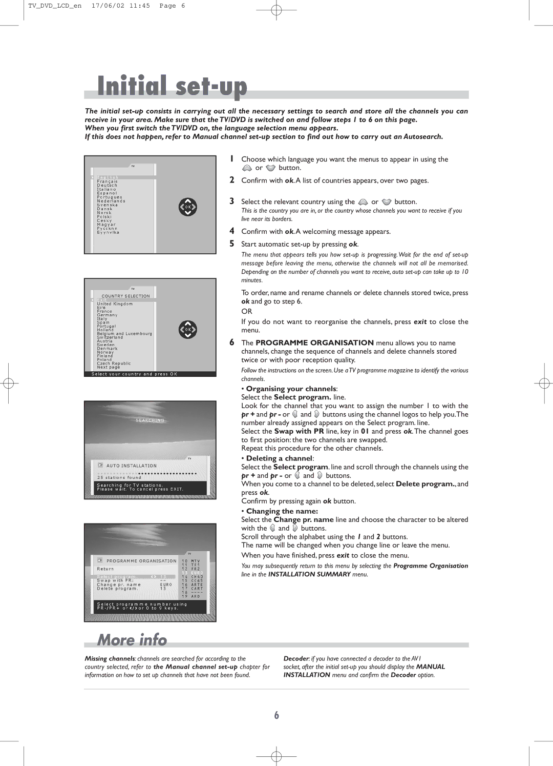 Technicolor - Thomson TV/DVD Combo manual Initial set-up, Deleting a channel, Changing the name 