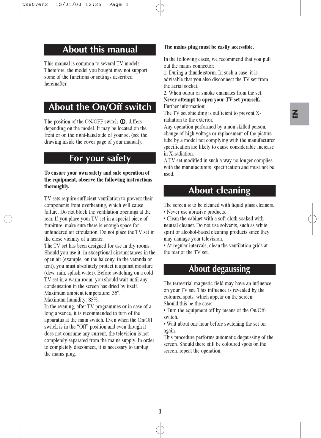 Technicolor - Thomson TX807C manual About this manual, About the On/Off switch, For your safety, About cleaning 