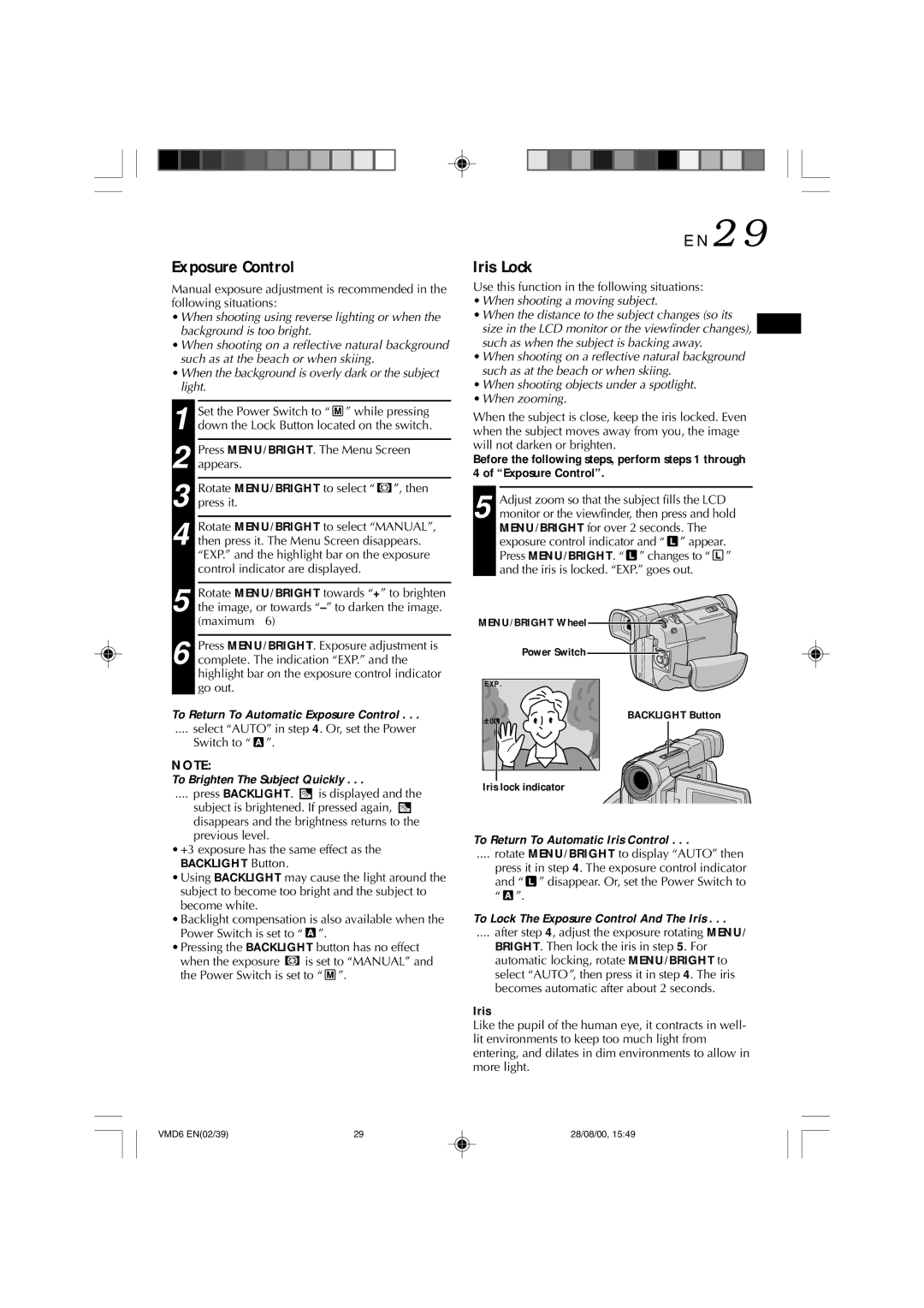 Technicolor - Thomson VMD 6 user manual Exposure Control, Iris Lock 