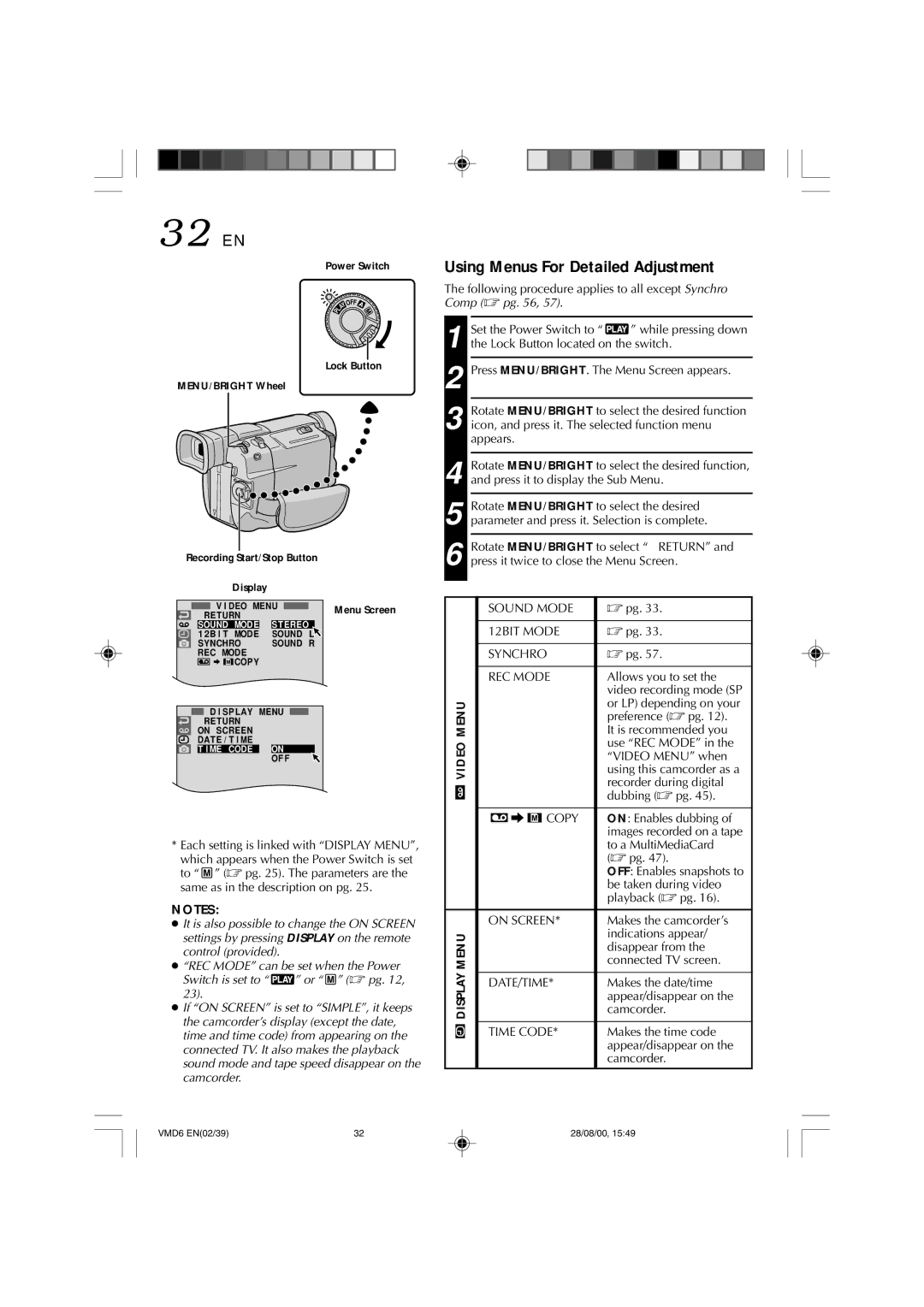 Technicolor - Thomson VMD 6 user manual Using Menus For Detailed Adjustment 