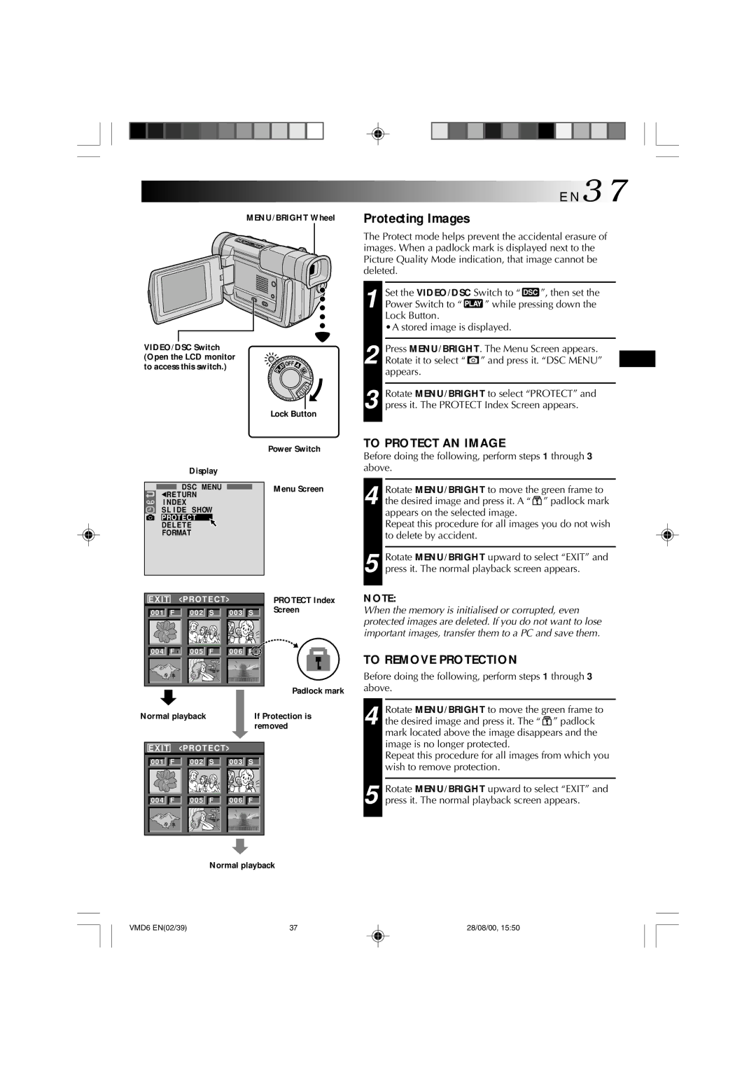 Technicolor - Thomson VMD 6 user manual Protecting Images, To Protect AN Image, To Remove Protection 